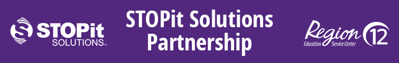 STOPit Solutions Partnership Purple Banner with ESC Region 12 and STOPit Solutions logos in white